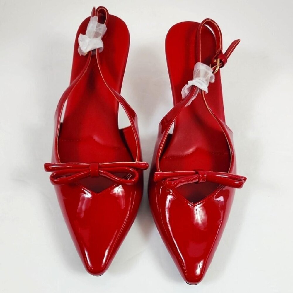 NWOT Coutgo Women's Red Pointed Sling Back Kitten Heels , Size 7